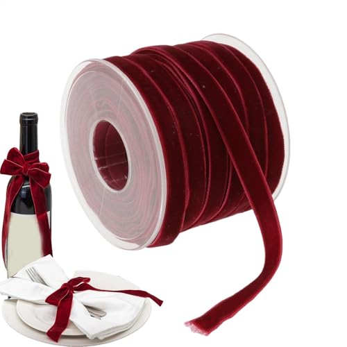 Weihnachts-Burgunder-Samtband, Nylon-Schleifenband, Satin-Samtband, leicht zu schneiden und zu formen, beständig gegen Verblassen, 1 cm, Weinrot, Rot, Dunkelgrün, für Geschenkverpackungen, Scrapbookin von Bmdjdq