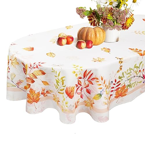 Bnejvif Thanksgiving Tischdecke Oval Herbst Tischdecken Oval Herbstblätter Kürbis Oval Tischdecken Fleckenabweisend Anti-Falten Waschbar Thanksgiving Dekorationen für ovale Tischdecke 152,4 x 213,3 cm von Bnejvif