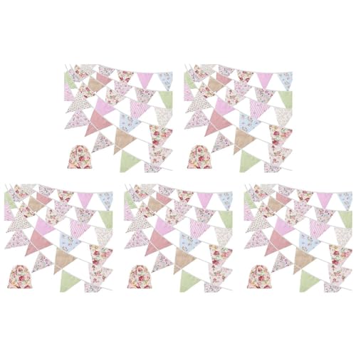 Bntaomle 5Stück 40Ft Fabric Bunting, 42 Stücke Draussen Banner, Floral Vintage Baumwolle Dreieckige Flagge für Garten Geburtstags Feier von Bntaomle