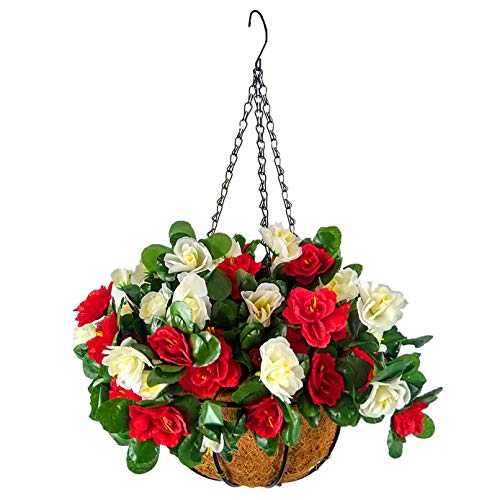 Künstliche Blumen für drinnen und draußen, Kunstblumen, Azaleen-Kette, Hängekorb mit Blumentopf, künstlicher Rhododendron (großer Korb) von Bo Wawa