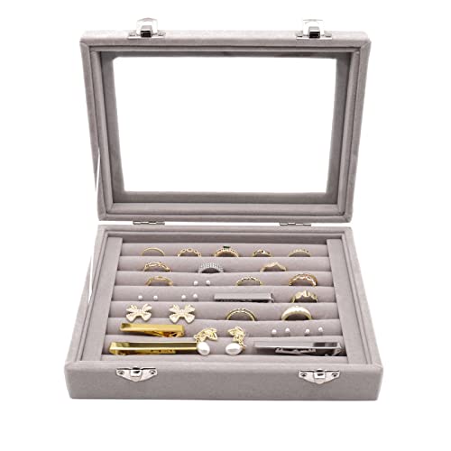 Samt Schmuckkasten Schmuck Organizer, Ring Aufbewahrungsbox Jewelry Organizer Schmuckschatulle mit 7 Fächern und Deckel für Ringe,Ohrringe,Halskette und Manschettenknöpfe von Bo Yi Ke Ji