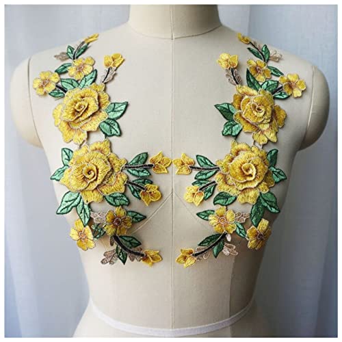 Bügelflicken 2 stücke Rote Rose blau lila 3D Blumen bestickter Kleid Appliques Spitze Stoffkragen Nähen Patches for Hochzeitsdekoration DIY. Flicken Zum Aufbügeln (Size : Yellow) von BoNene