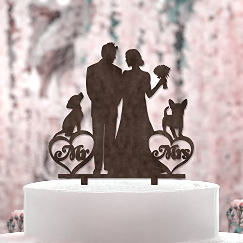 Braut und Bräutigam Silhouette Kuchenaufsatz für Hochzeit mit Corgi Hund Silhouette Holz Braun Custom Cake Topper Mr And Mrs Cake Topper für Hochzeit Brautdusche Kuchen Topper Rustikale von BoTingKaiDZ