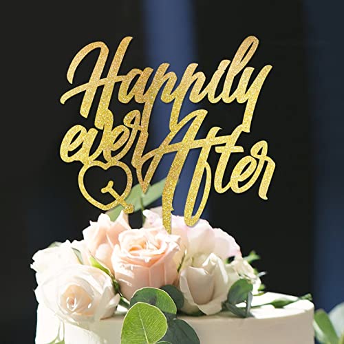 Happily Ever After Heart Arrow Cake Toppers Gold Engagement Cake Toppers Mr & Mrs Personalisierte Hochzeitstorte Topper Rustikale Hochzeit Geschenk Custom Nachname Kuchendekorationen Acryl Gold von BoTingKaiDZ