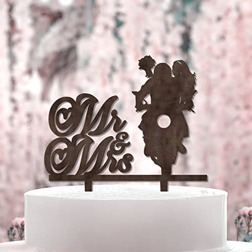 Mr and Mrs Tortenaufsatz für Hochzeitspaar verheiratete Kuchenaufsatz Motorrad Biker Braut und Bräutigam Silhouette rustikale Hochzeitstorte Topper Rustikale Hochzeit Geschenk benutzerdefinierte von BoTingKaiDZ