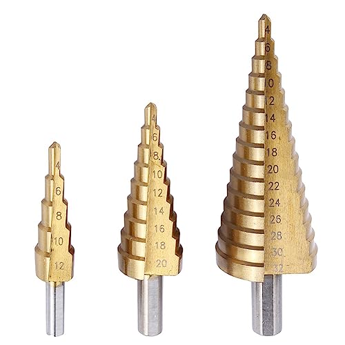 Stufenbohrer Set, 3-Teilige Spiral-Stufenbohrer Hss-Stahl Rillen Stufenbohrer Mehrfachloch Stepped-Up Bits 4-32 Mm 29 Größe Dreiecks-Rundschaft, Bohrwerkzeuge Mit Aufbewahrungstasche von Boaby