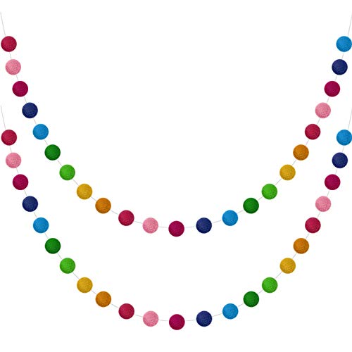 2 Stück Wolle Filz Ball Girlande Bunte Pom Pom Girlande Handgefertigt 6,5 Fuß Lang 24 Bälle Filz Kugel Girlanden für Wand Christbaum Schmuck (Regenbogen) von Boao