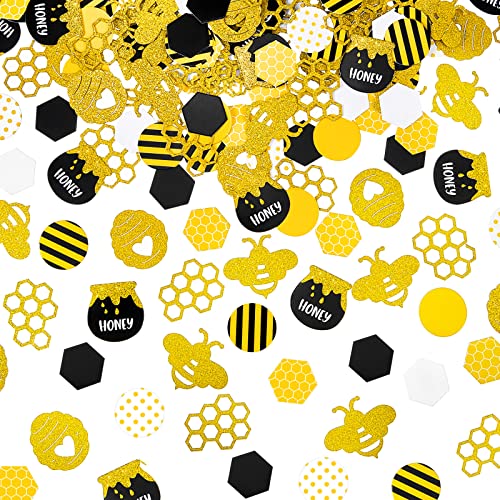 540 Stück Biene Konfetti Gold Glitzer Biene Punkt Streifen Konfetti Gelb Schwarz Kreis Konfetti Honeycomb Hexagon Konfetti für Biene Thema Baby Shower Geburtstag Tischdekoration von Boao