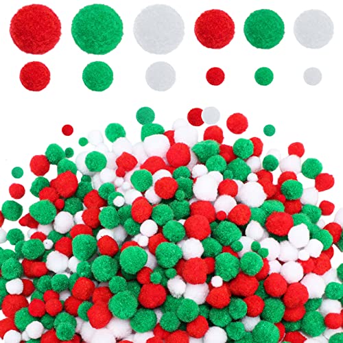 600 Stück Weihnachten Pom Poms Flauschige Pom Kugeln Mini Basteln Pompons für Weihnachten DIY Party Dekorationen (Rot, Grün, Schwarz, 0,39, 0,59, 0,79, 0,98 Zoll) von Boao