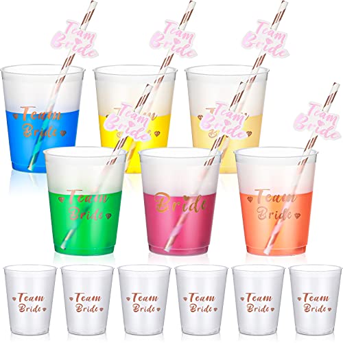 Bachelorette Cups Braut und Team Braut Duschbecher Frische Farbe mit glänzender Goldfolie mit Team Braut Trinkhalm Gold Strohhalm für Junggesellinnenabschiede Hochzeit Gastgeschenke 340 ml (weiß) von Boao