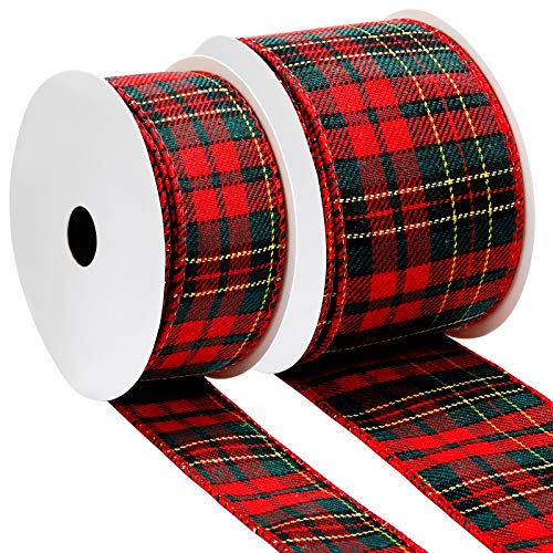 Gingham Band Verdrahtet Kante Plaid Band Büffel Kariert Band Cambridge Verdrahtet Plaid Band für Weihnachten DIY Handwerk, 11 Yard eine Rolle (Rot und Grün, 1,5/ 2,5 Zoll) von Boao