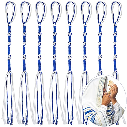 Tzitzits Weiß mit blauem Faden, Königsblau, kleine Quasten, Gebetsschal, Zubehör, Fransen, Heimdekoration, Quasten (8 Stück) von Boao