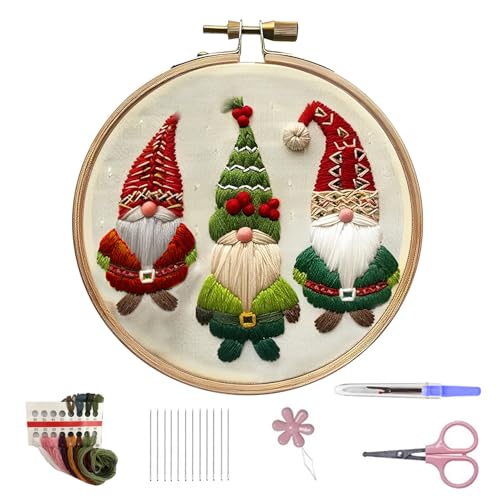 Boatwo Ungiftiges Stickmaterial-Set mit ausführlicher Anleitung, Weihnachten für Anfänger, Erwachsene, Zwerg, Weihnachtsbaum, Haus, Kreuzstich-Reifennadeln B von Boatwo