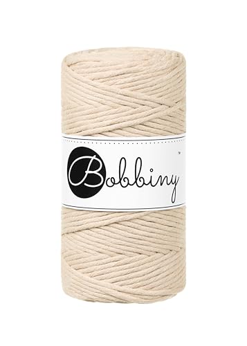 BOBBINY 3mm Makramee Garn Regular 100m weiches Baumwollgarn für DIY & Deko, Farbe:Warm Beige von Bobbiny