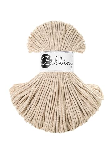 Bobbiny Junior Baumwoll-Flechtschnur - 3mm x 100m - Vielseitige Makramee-Kordel für Stricken, Weben, DIY-Basteln und Heimdekoration - Hochwertige Bunte Bastelschnur - Warm Beige von Bobbiny