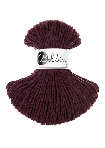 Bobbiny Junior Baumwoll-Flechtschnur - 3mm x 100m - Vielseitige Makramee-Kordel für Stricken, Weben, DIY-Basteln und Heimdekoration - Hochwertige Bunte Bastelschnur - Warm Burgundy von Bobbiny