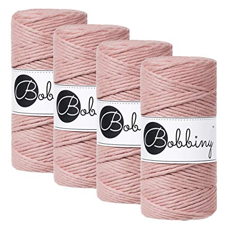 Bobbiny Makramee Garn Farbe Blush 3 mm einfach gezwirnt / 4 Rollen Spar-Set von Bobbiny