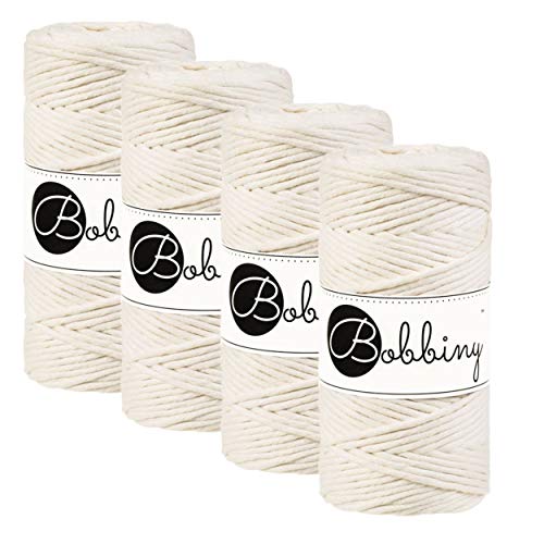 Bobbiny Makramee Garn Farbe Natural 3 mm einfach gezwirnt / 4 Rollen Spar-Set von Bobbiny