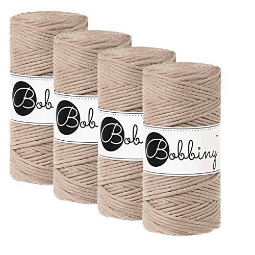 Bobbiny Makramee Garn Farbe Sand 3 mm einfach gezwirnt / 4 Rollen Spar-Set von Bobbiny