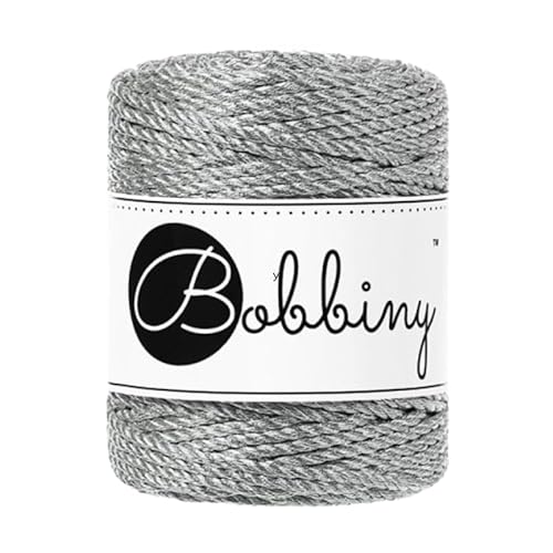 Bobbiny Makramee-Seil, 3 mm, 3-lagig, metallisch, 50 m, silberfarben von Bobbiny