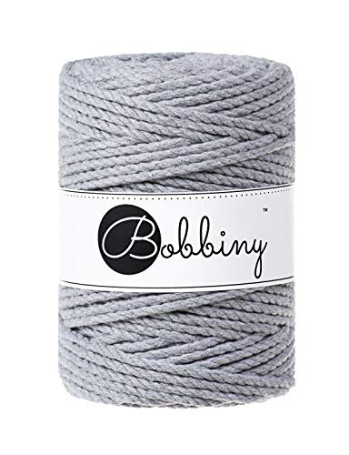 Bobbiny Oeko-Tex Premium Makramee Garn aus ökologischer Baumwolle 5 mm x 100 m 3fach gedreht (Silver) von Bobbiny