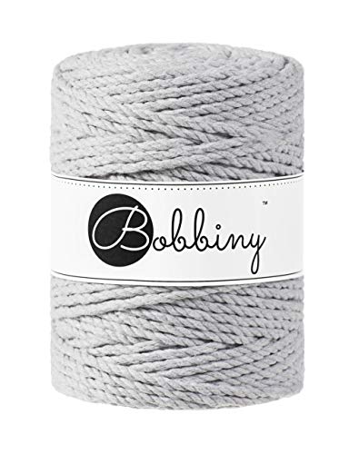 Bobbiny Oeko-Tex Premium Makramee Garn aus ökologischer Baumwolle in Light Grey 5 mm x 100 m von Bobbiny