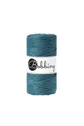 Bobbiny Oeko-Tex Premium Makramee Garn aus ökologischer Baumwolle in Peacock Blue 3 mm x 100 m von Bobbiny