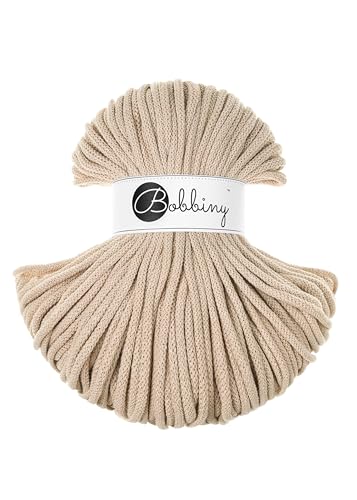 Bobbiny Premium Baumwoll-Flechtschnur - 5mm x 100m - Vielseitige Makramee-Kordel für Stricken, Weben, DIY-Basteln und Heimdekoration - Hochwertige Bunte Bastelschnur - Warm Beige von Bobbiny