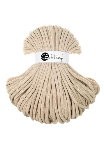 Bobbiny Premium Baumwoll-Flechtschnur - 9mm x 100m - Vielseitige Makramee-Kordel für Stricken, Weben, DIY-Basteln und Heimdekoration - Hochwertige Bunte Bastelschnur - Warm Beige von Bobbiny