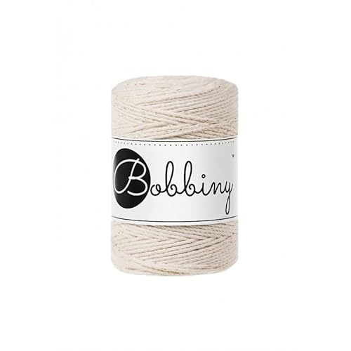 Bobbiny Premium Makramee Garn aus 100% recycelter Baumwolle 1,5 mm 3-Fach gedreht 100 m (Golden Natural) von Bobbiny