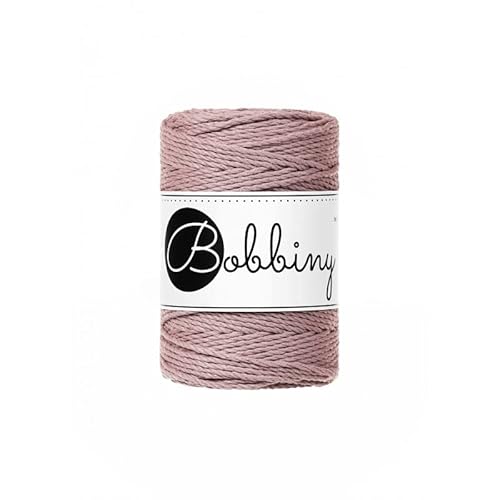 Bobbiny Premium Makramee Garn aus 100% recycelter Baumwolle 1,5 mm 3-Fach gedreht 100 m (Mauve) von Bobbiny