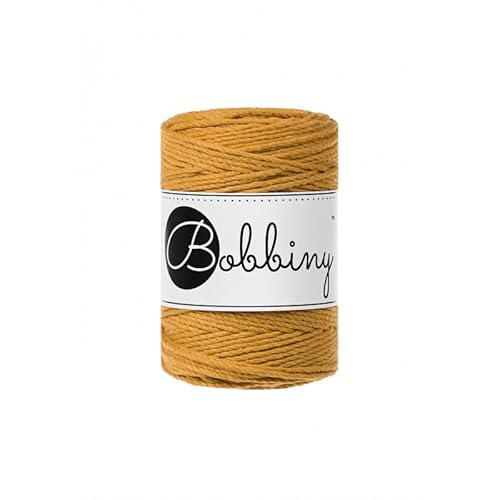 Bobbiny Premium Makramee Garn aus 100% recycelter Baumwolle 1,5 mm 3-Fach gedreht 100 m (Mustard) von Bobbiny