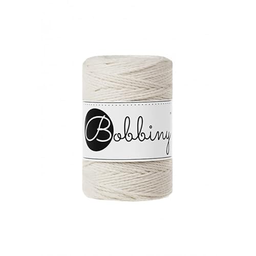 Bobbiny Premium Makramee Garn aus 100% recycelter Baumwolle 1,5 mm 3-Fach gedreht 100 m (Natural) von Bobbiny