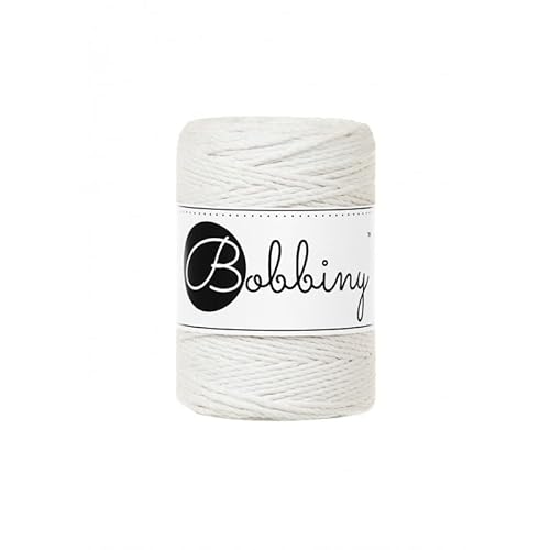 Bobbiny Premium Makramee Garn aus 100% recycelter Baumwolle 1,5 mm 3-Fach gedreht 100 m (Off White) von Bobbiny