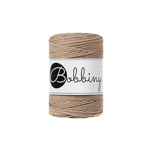 Bobbiny Premium Makramee Garn aus 100% recycelter Baumwolle 1,5 mm 3-Fach gedreht 100 m (Sand) von Bobbiny