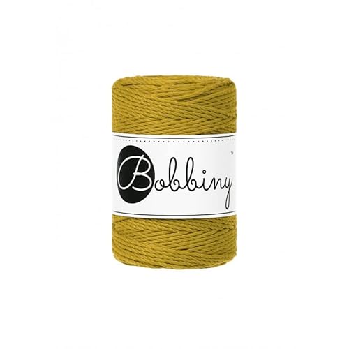 Bobbiny Premium Makramee Garn aus 100% recycelter Baumwolle 1,5 mm 3-Fach gedreht 100 m (Spicy Yellow) von Bobbiny