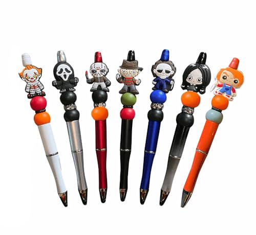 7 x Horror-Film-Stifte, nachfüllbar, Kugelschreiber-Set, Halloween, gruseliger Stift, Horror, Schule, Büro, Schreibtischzubehör, Geschenk für Erwachsene von Bobcow