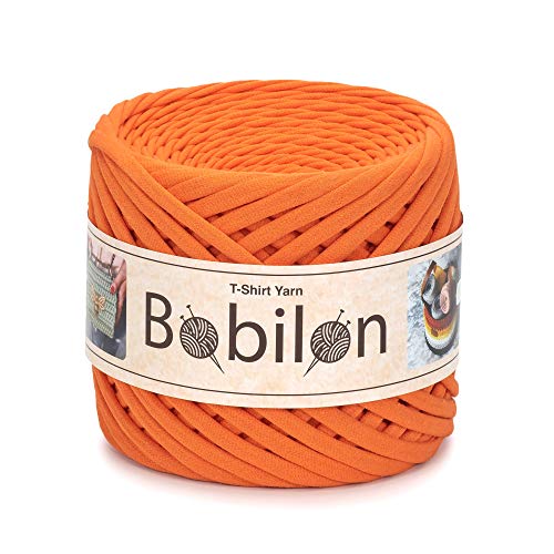 Fettuccini Zpagetti T-Shirt Garn 7-9 mm Häkelgarn Tasche Garn Krawatten Baumwolle Yarn Makramee Jersey trapillo orange von Bobilon