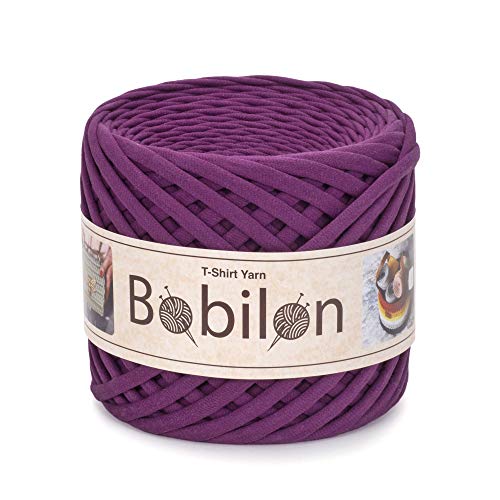 T-Shirt-Garn, Fettuccine-Spaghetti-Knäuel, Bio-Baumwolle, zum Häkeln, Stricken, für Makramee, 3–5 mm, violett (Plum Pie) von Bobilon