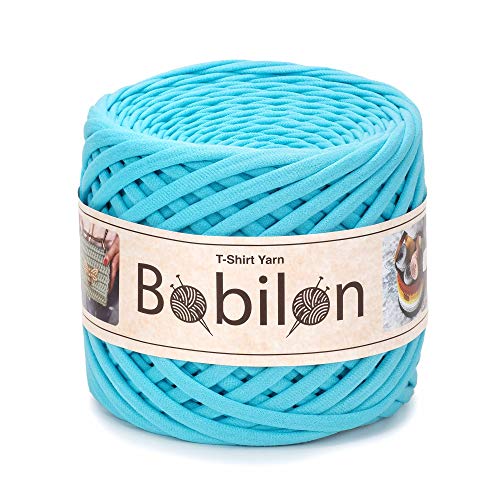 T-Shirt-Garn, Fettuccine-Spaghetti-Knäuel, zum Häkeln, Stricken, für Maskenbänder, Makramee, Bio-Baumwolle, Jerseygarn, 3–5 mm, helltürkisblau (Arctic) von Bobilon