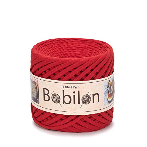 T-Shirt-Garn Fettuccini Zpagetti Ball - 3-5mm T-Shirt-Garn zum Häkeln Stricken - T-Garn Bio-Baumwolle - Makramee-T-Garn - Recycelbares Stoffgarn - Lady in Rot von Bobilon