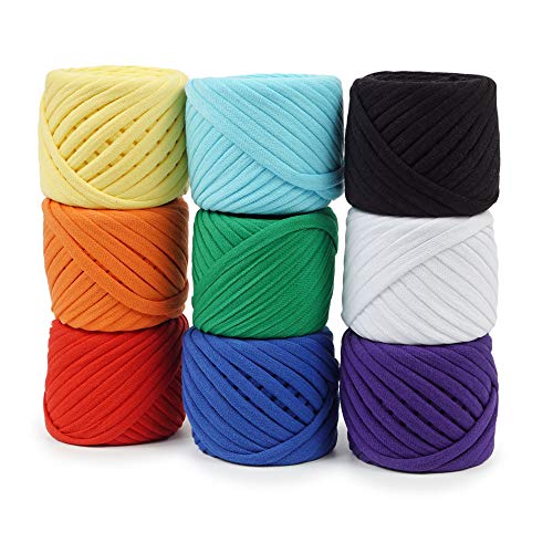 T-Shirt Garn Fettuccini Zpagetti Set - 9 Baumwollgarn-Bälle, 180m Gesamt - Kit Zum Häkeln, Stricken, Makramee - Organisches T-Garn, Baumwollband - Regenbogen-Set T-Shirt Garn Fettuccini Zpagetti Set - 9 Baumwollgarn-Bälle, 180m Gesamt - Kit Zum Häkeln, Stricken, Makramee - Organisches T-Garn, Baumwollband - Regenbogen-Set von Bobilon