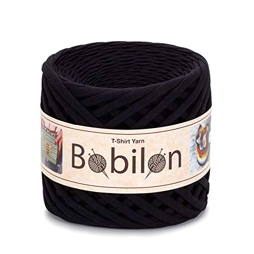 T-Shirt Garn Spaghetti Garn zum Häkeln Handstricken DIY Korb Tasche Geldbörse Weiche Baumwolle 5-7mm Black Passion von Bobilon