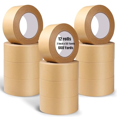 12 Rollen Klebeband aus verstärktem Kraftpapier,Kraftpapierband Bulk 50mmx55 Yardx7 mil Gummiband zum Markieren,Versiegeln von Box, Maskieren,Versand,Starkes Klebeband leicht zu reißen wasserdichtes 12 Rollen Klebeband aus verstärktem Kraftpapier,Kraftpapierband Bulk 50mmx55 Yardx7 mil Gummiband zum Markieren,Versiegeln von Box, Maskieren,Versand,Starkes Klebeband leicht zu reißen wasserdichtes von Boboeitody
