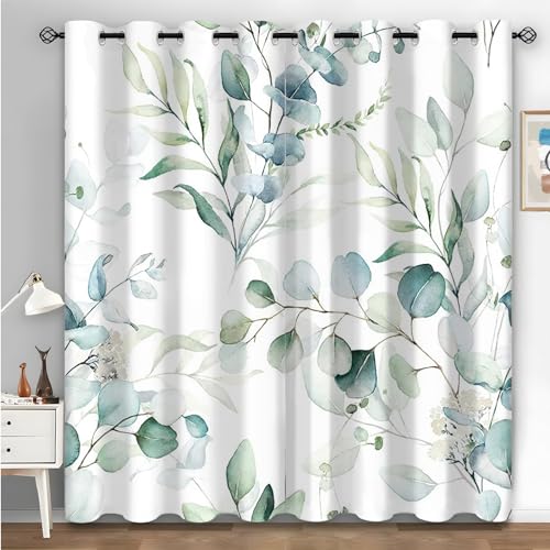 Boceoey Verdunklungsvorhänge Eukalyptus, Vorhang Blickdicht Anlage, Gardinen mit ösen, Aquarell Vorhänge für Wohnzimmer Schlafzimmer Kinderzimmer 2er Set H220 x B140 cm I-818 von Boceoey