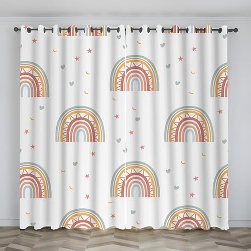 Vorhänge Regenbogen, Verdunkelungsvorhang Boho Kunst mit Ösen, Vorhang Blickdicht Thermovorhang für Schlafzimmer Wohnzimmer Kinderzimmer, Ombre Gardinen Deko 2er Set 160 x 140 cm (HxB) T-73 von Boceoey