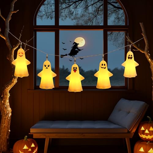 Bocguy 5 Stück Halloween Lichterkette Geist, Halloween Deko Licht, Halloween Deko Outdoor Wasserdicht für Halloween, Innen Außenlaterne Gärten Party Dekoration(5 Stile) von Bocguy