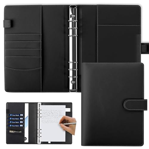 Bocguy Ringbuch A5, Binder A5, 6 Löcher PU Leder Budget Binder, A5 Notebook Cover(Innenpapier Nicht Enthalten), Budget Planner Ringbuch A5 Nachfüllbar für Büro Schule Und Reisearbeit,Schwarz von Bocguy