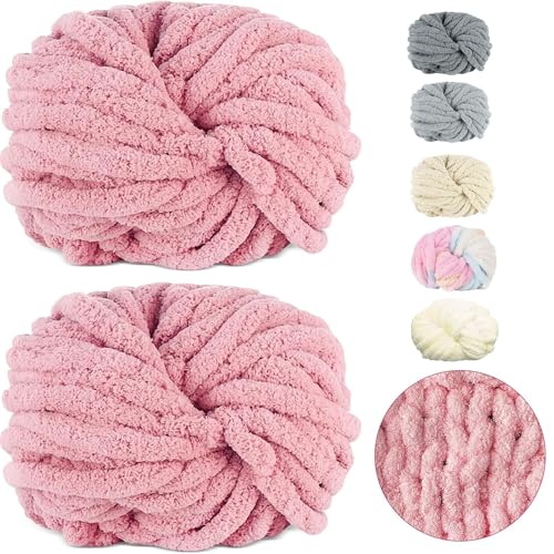 Dicke Wolle Garn 500 g(250 g*2) ca.54 m, Haut Rosa Chunky Wolle, Super Soft Chenille Chunky Yarn, Grobstrick Weiches Wollgarn, Soft Arm Knitting zum Häkeln Decke, Schals, Mützen, Decken, Zierkissen von Bocguy