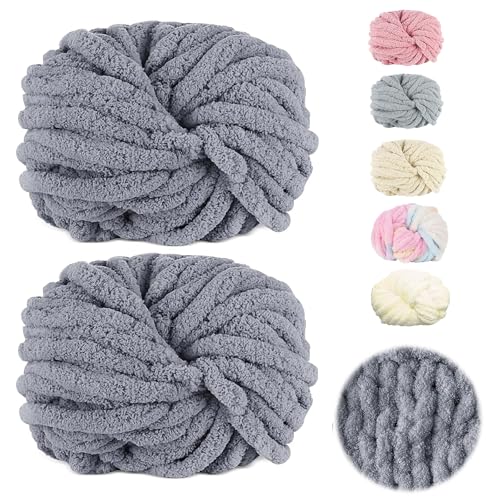 Dicke Wolle Garn 500 g(250 g*2) ca.54 m, Grau Chunky Wolle, Super Soft Chenille Chunky Yarn, Grobstrick Weiches Wollgarn, Soft Arm Knitting zum Häkeln Decke, Schals, Mützen, Decken, Zierkissen von Bocguy